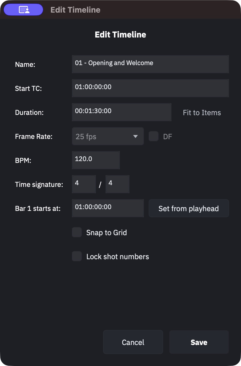 Edit Timeline dialog