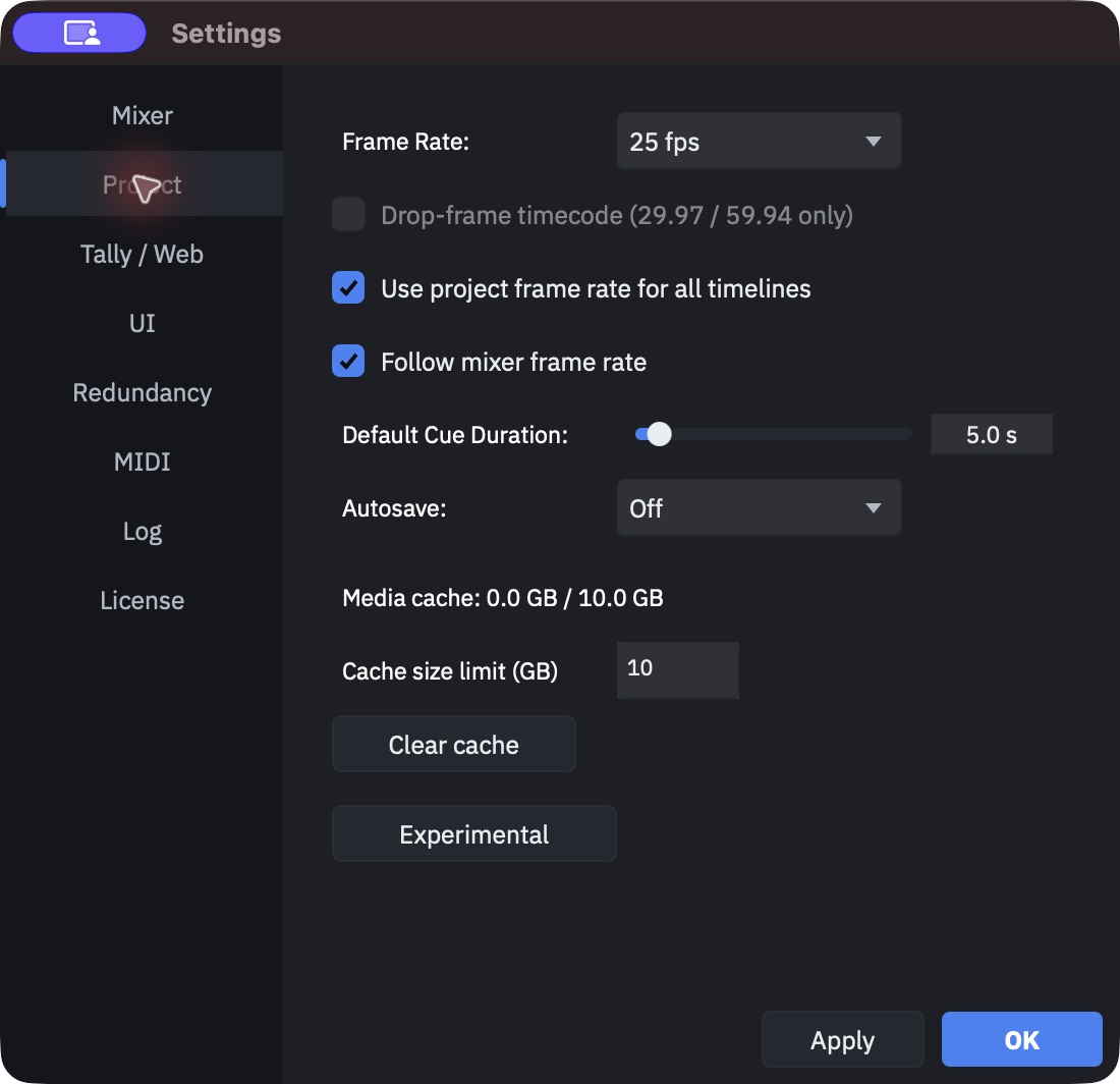 Settings, Project page