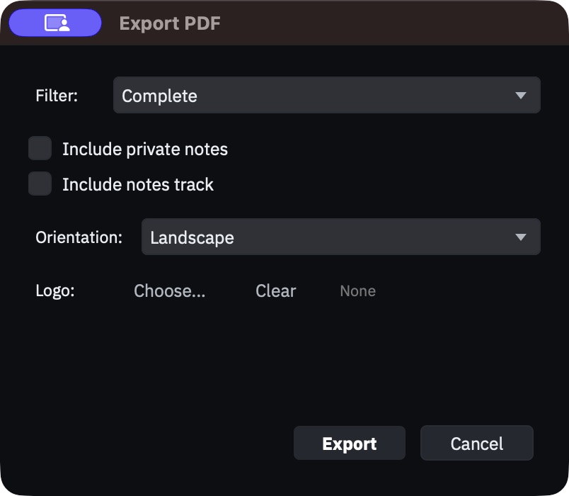 Export PDF dialog