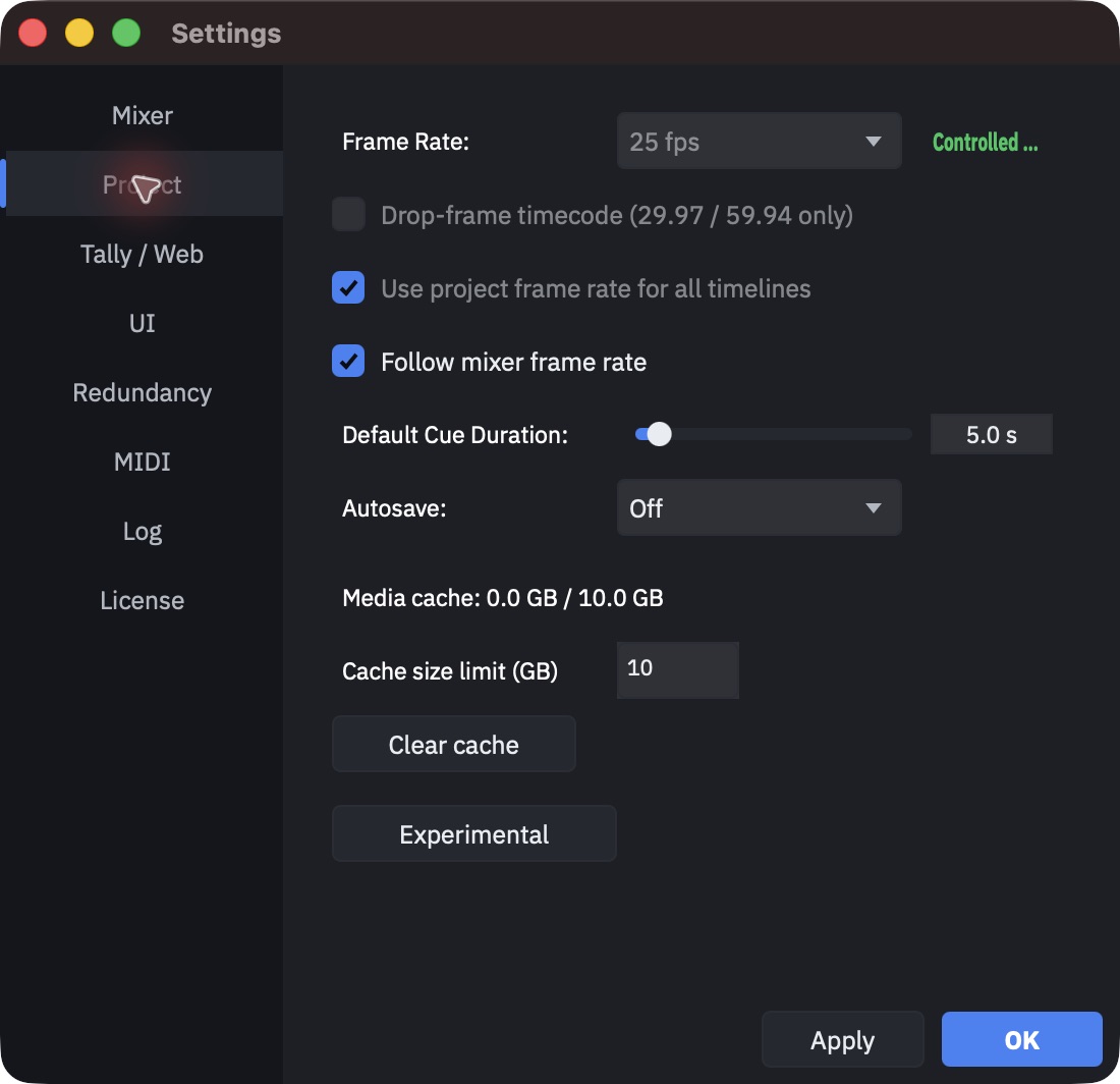 Frame rate governed by the mixer
