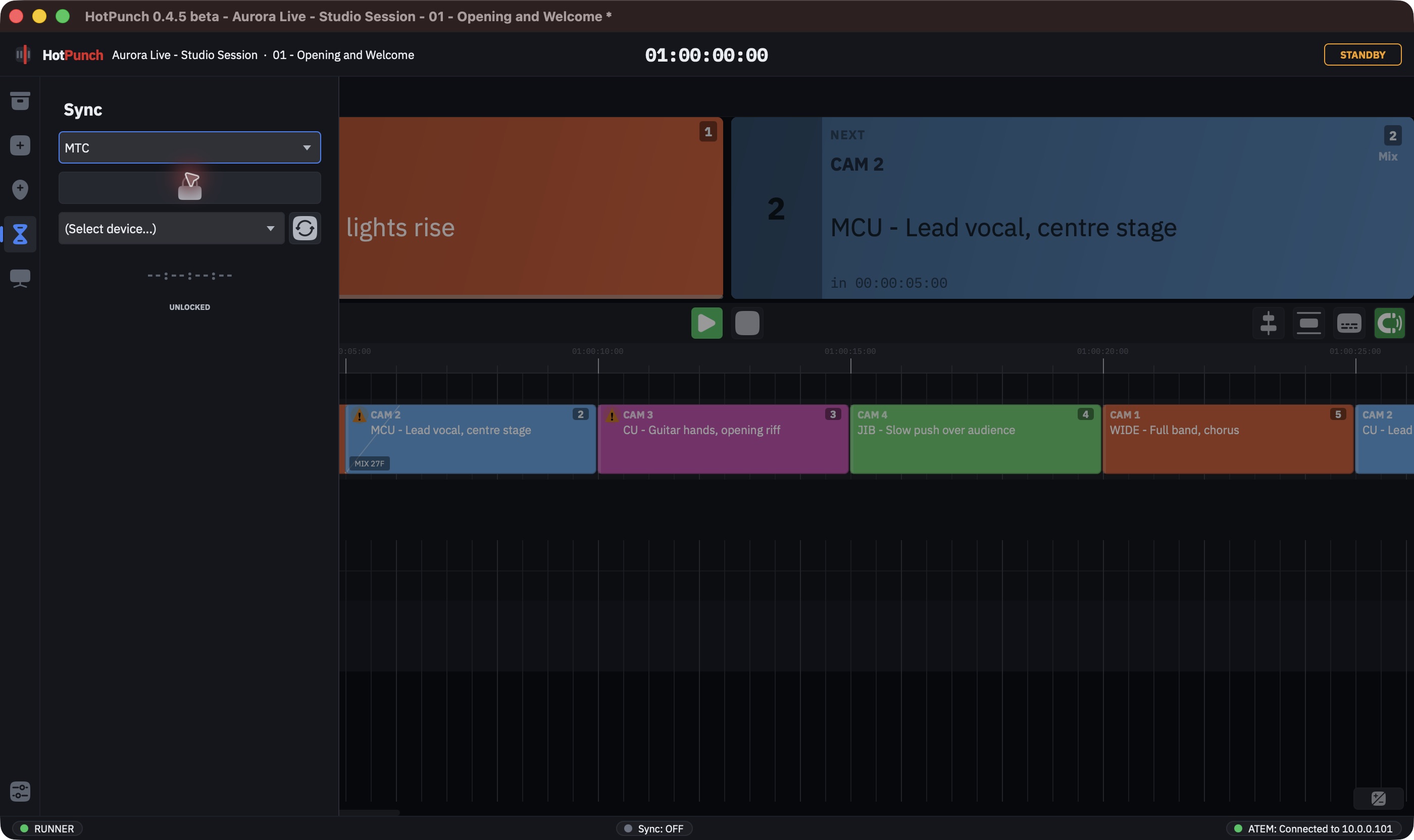 Sync panel with MTC selected