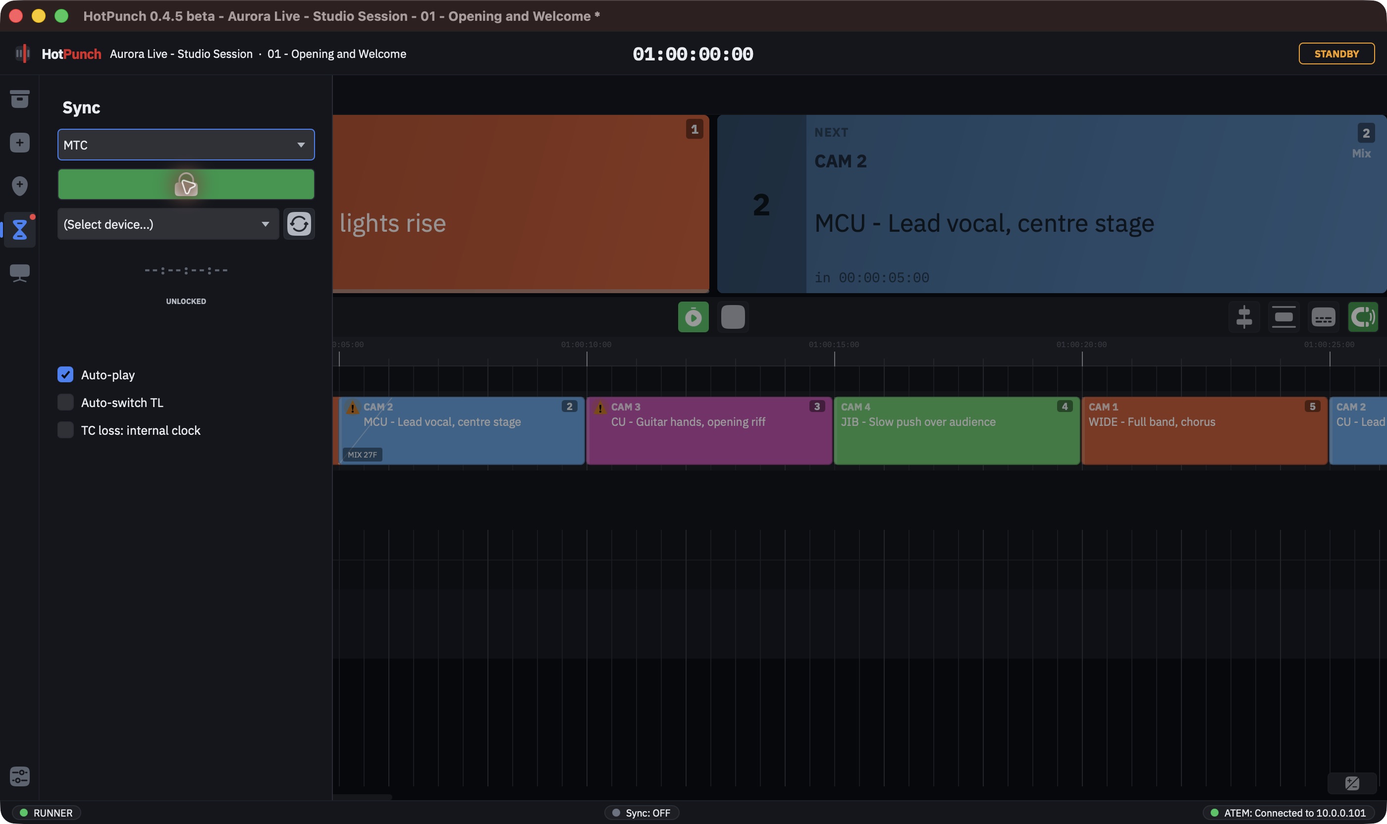 Sync panel with the padlock armed