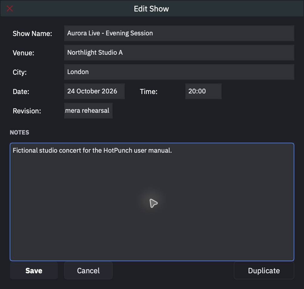 Edit Show dialog