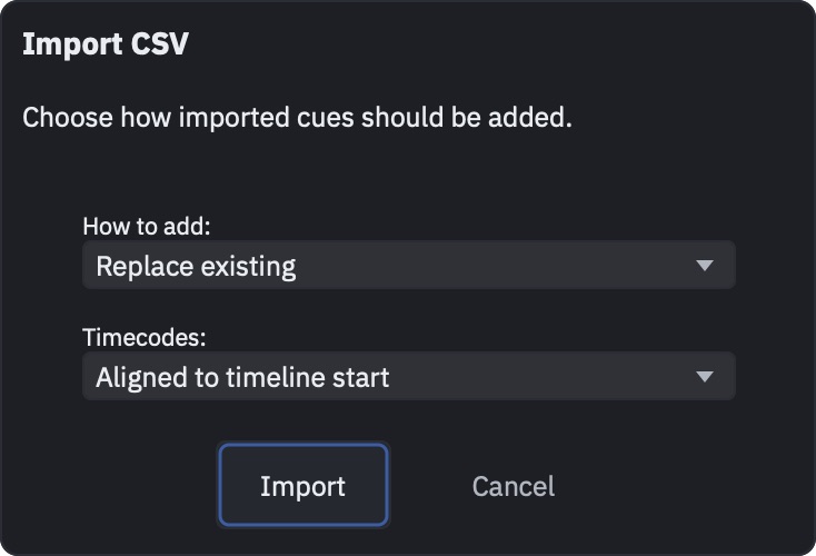 Import CSV options dialog