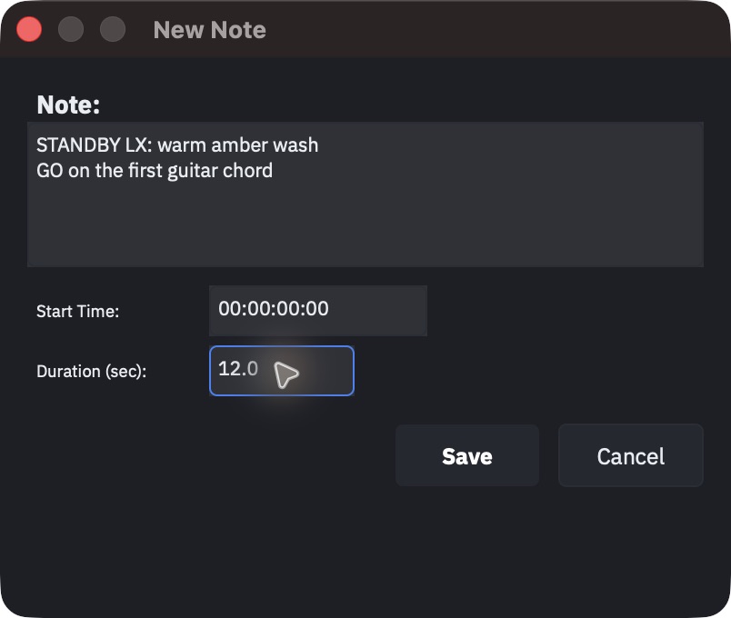 New Note dialog