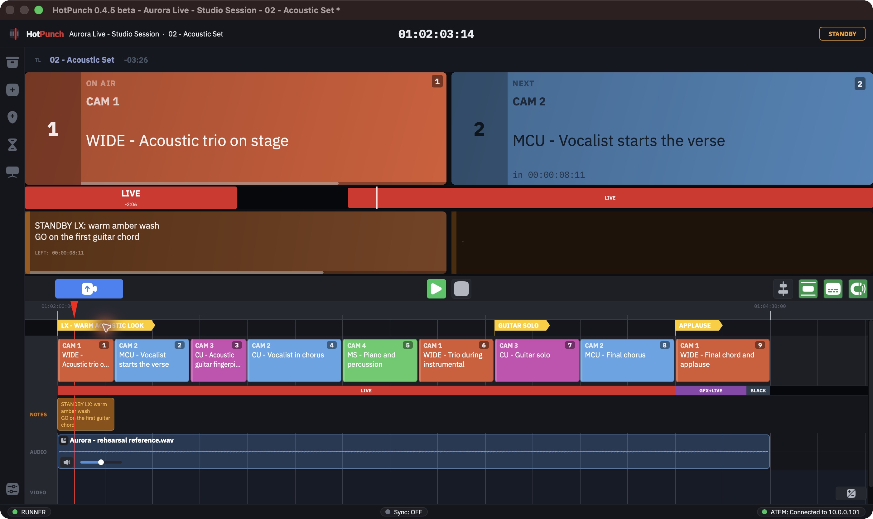 Main window in Standby with a timed note