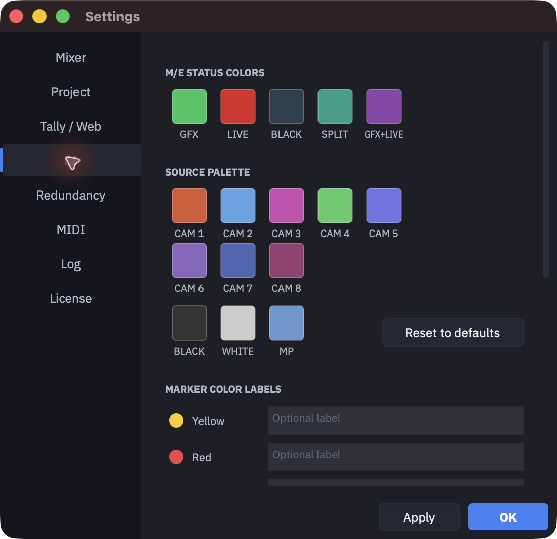 Settings window, UI page